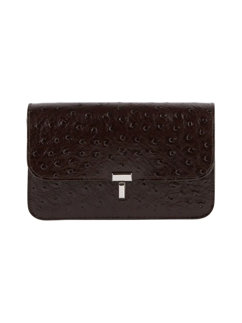 TOTEME T-Lock Ostrich-Embossed Leather Clutch
