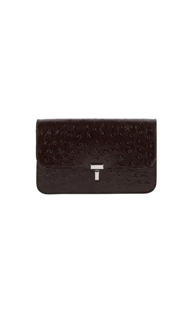 TOTEME T-Lock Ostrich-Embossed Leather Clutch