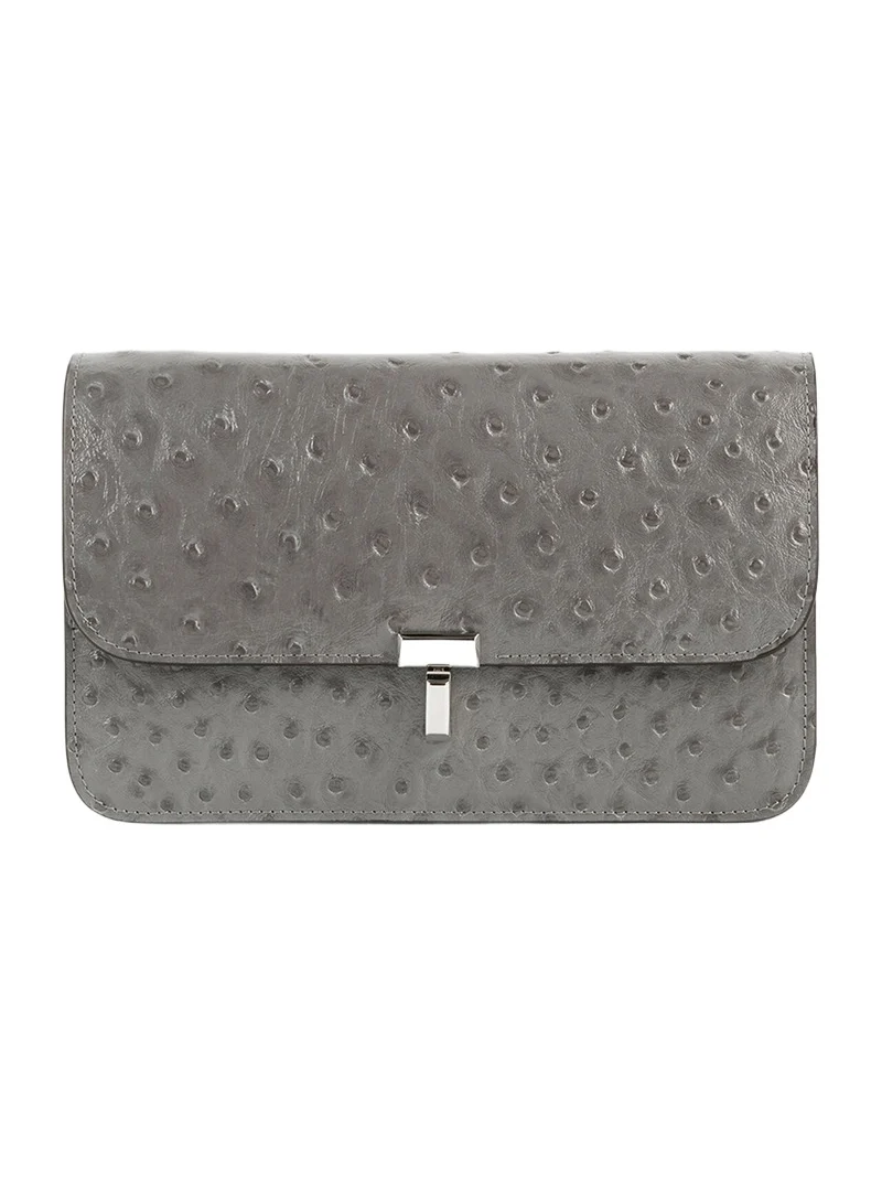 TOTEME T-Lock Ostrich-Embossed Leather Clutch