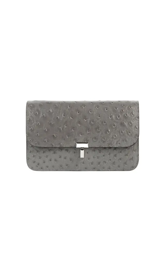 TOTEME T-Lock Ostrich-Embossed Leather Clutch