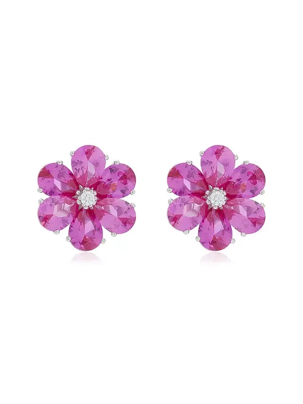 Marguerite Daisy 18K White Gold Sapphire and Diamond Earrings