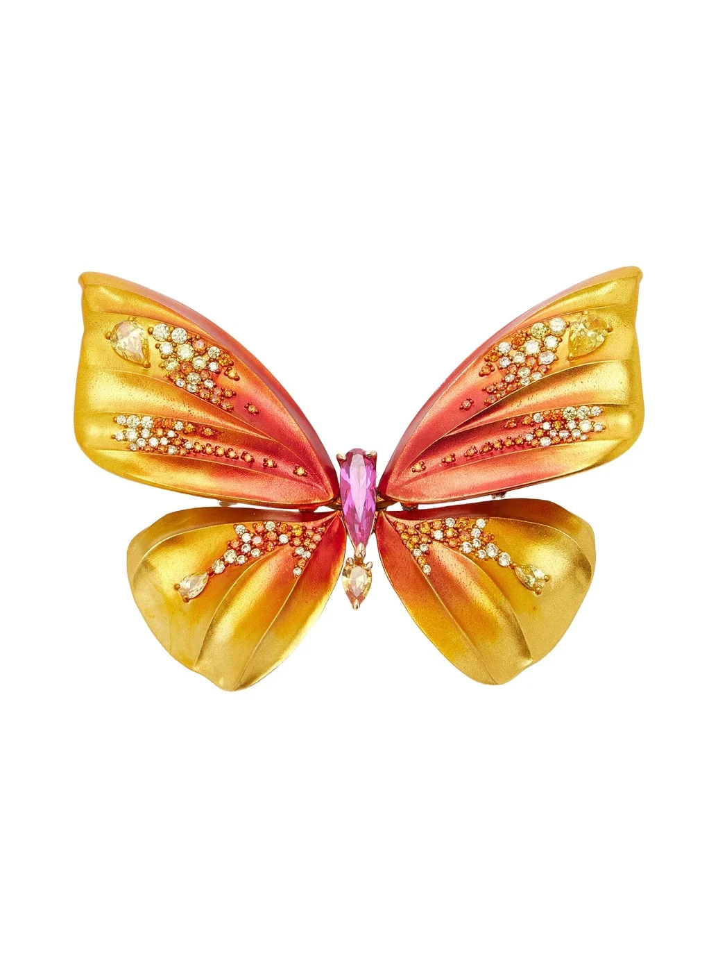 Magma Butterfly 18K Yellow Gold Sapphire Brooch