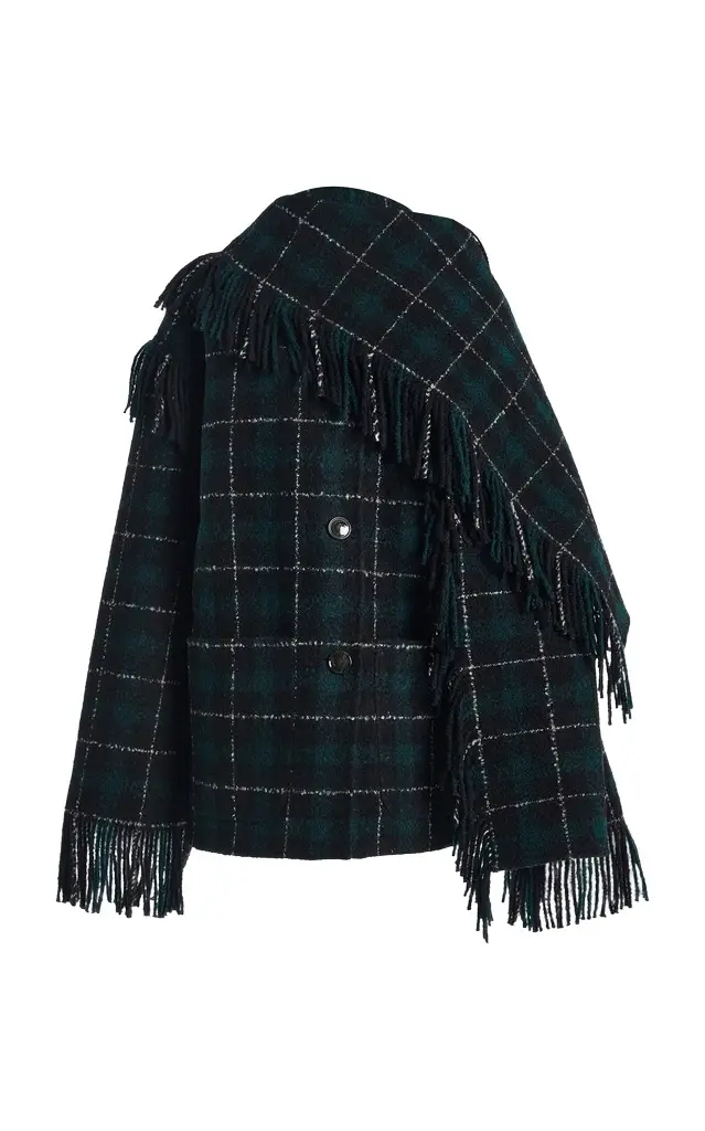 Fringed Scarf Wool-Blend Jacket