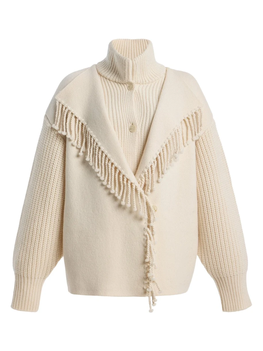 Frame The Cropped Fringed Jacquard Wool Coat