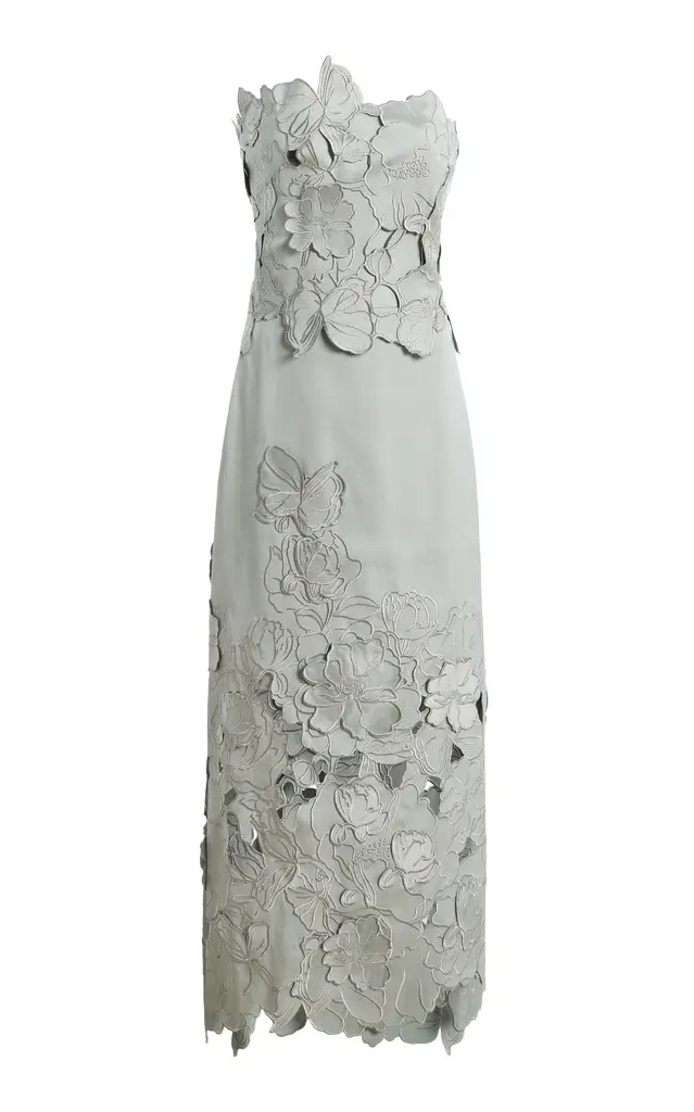 Nikola Embroidered Floral-Cut Satin Midi Dress Nikola Embroidered Floral-Cut Satin Midi Dress