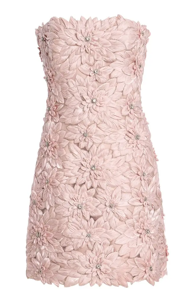 Costarellos Leya Petal-Embellished Satin Mini Dress