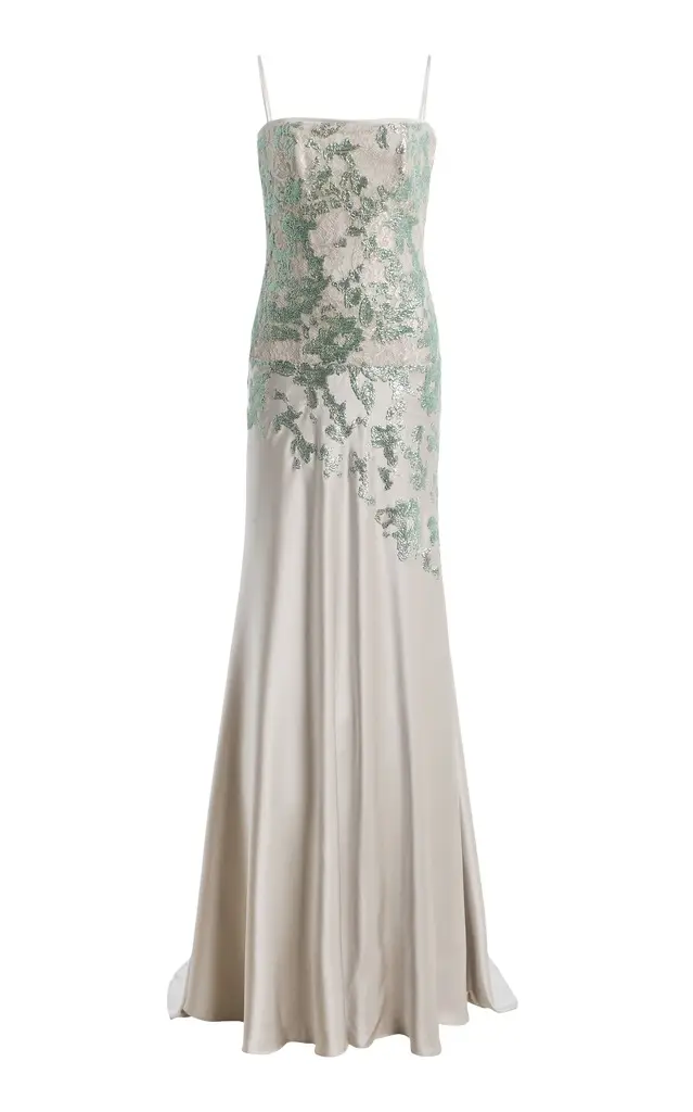 Costarellos Jennan Sequined Lace and Satin Gown