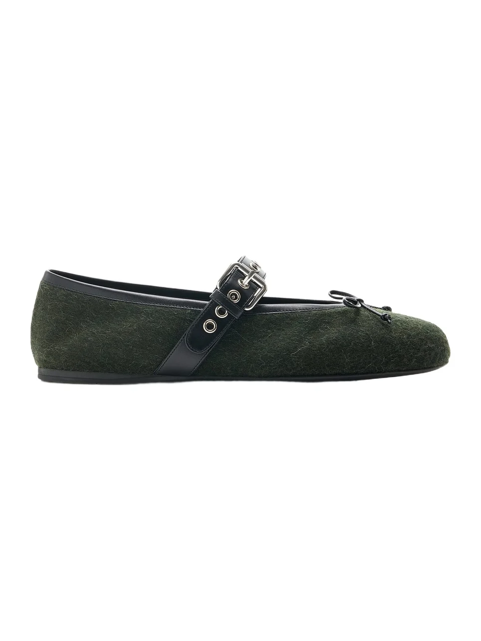 Miu Miu Buckled Flannel Ballet Flats