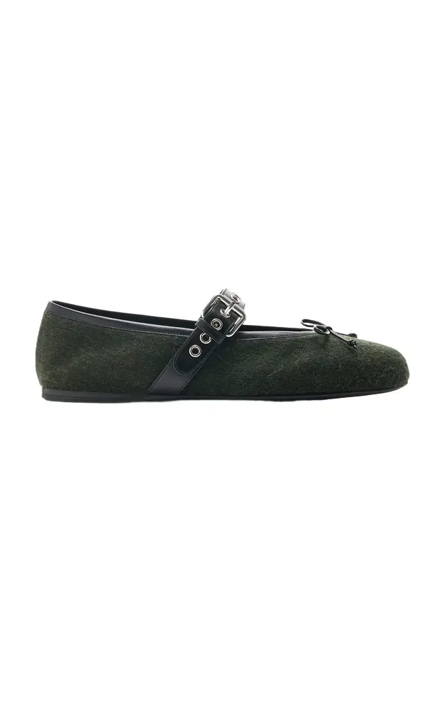 Miu Miu Buckled Flannel Ballerina Flats