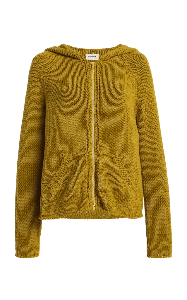 STILL HERE Bear Zip-Up Cotton Sweater