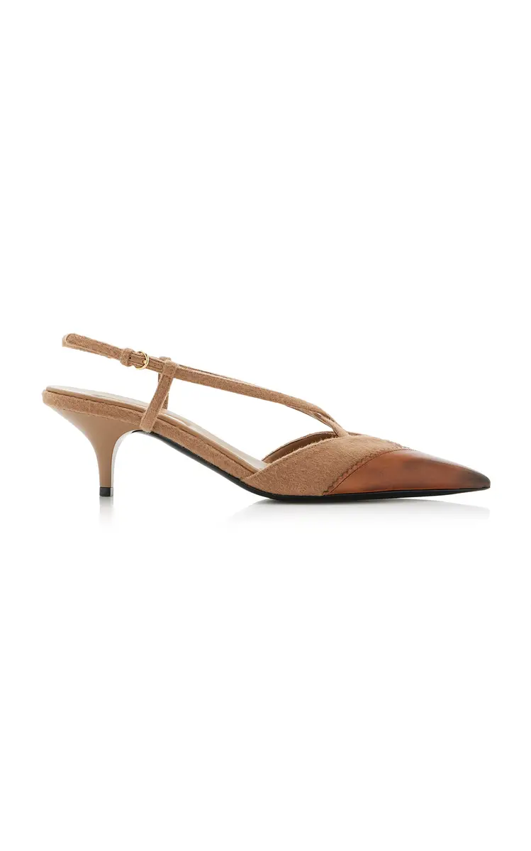 Leather-Detailed Flannel Slingback Pumps Leather-Detailed Flannel Slingback Pumps