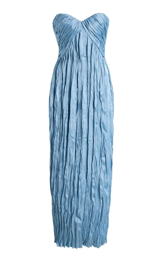 Bustier Pleated Crepe Maxi Dress