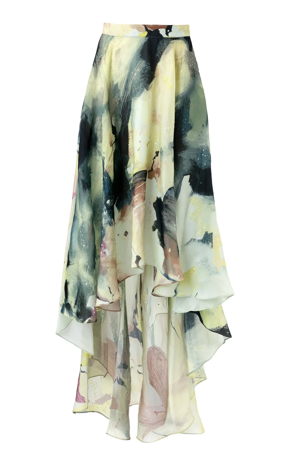 Abstract Burst Silk Midi Skirt