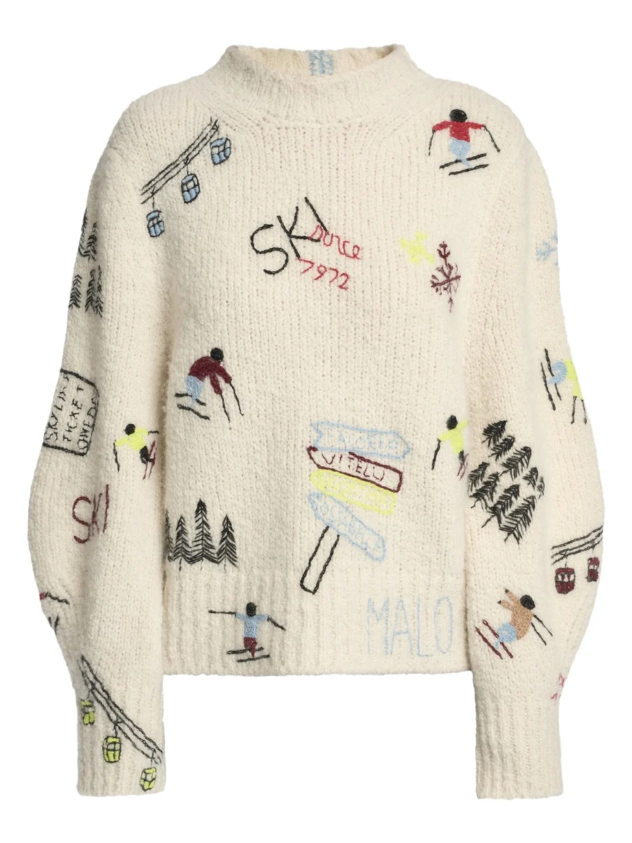 Malo Origins Embroidered Cashmere Crewneck Sweater