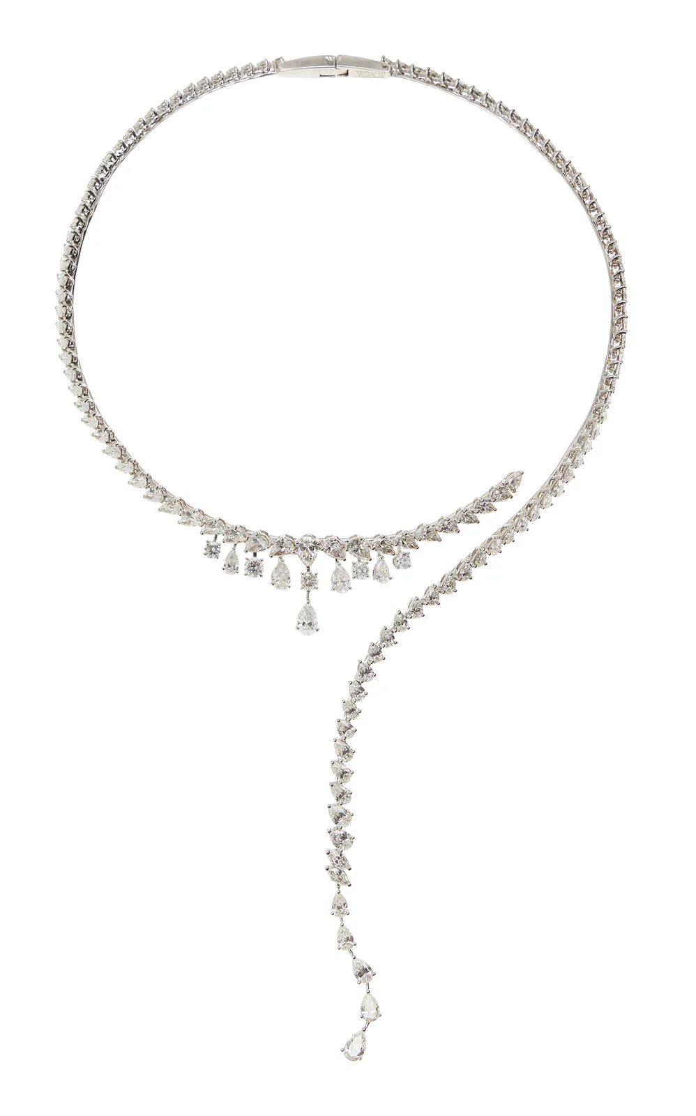 18K White Gold Diamond Choker Linear Drop Necklace