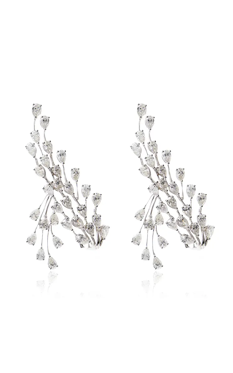 18K White Gold Diamond Blossom Climber Earrings