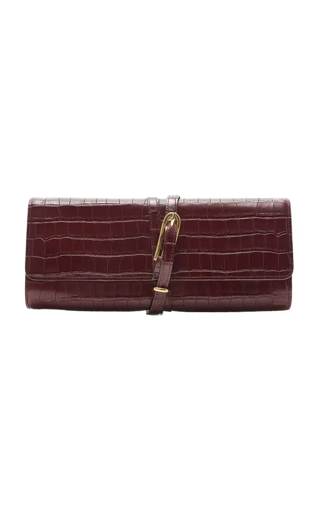 Belted Croc-Embossed Leather Clutch Belted Croc-Embossed Leather Clutch