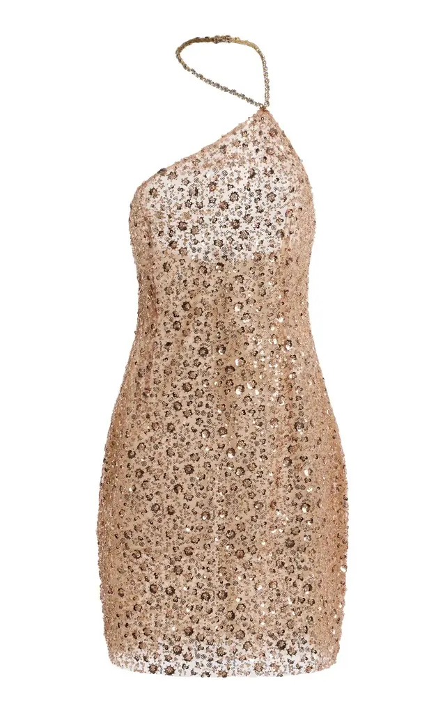 The New Arrivals Ilkyaz Ozel Exclusive Slit Sequined Mini Dress