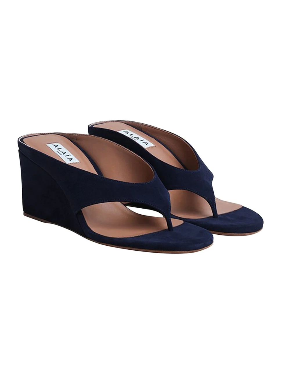 Alaïa Cube Suede Thong Wedge Sandals