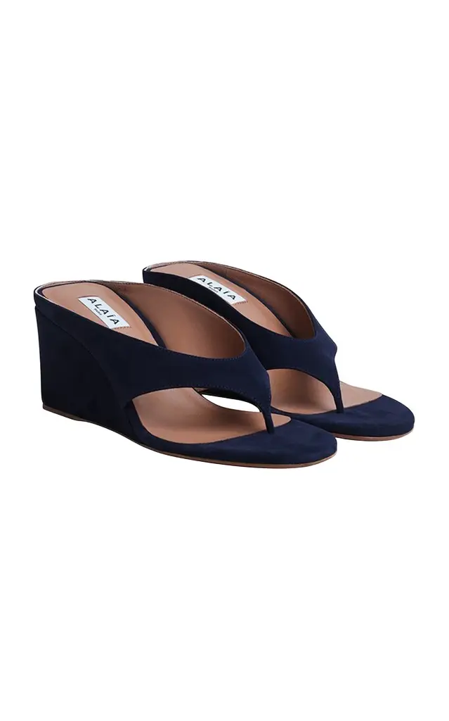 Cube Suede Thong Wedge Sandals