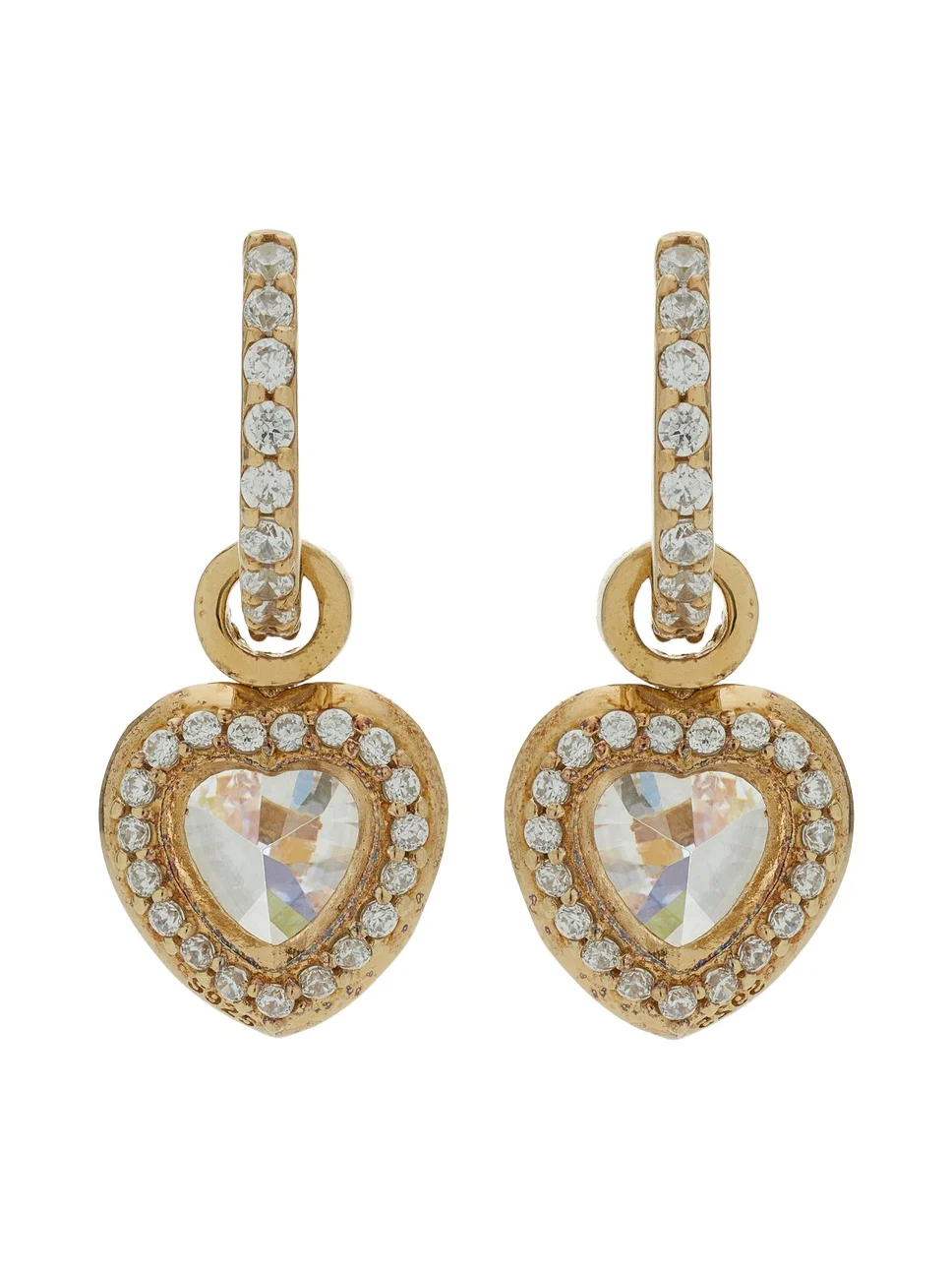 Heart 9K Gold and Rhodium Vermeil Diamond Hoop Earrings