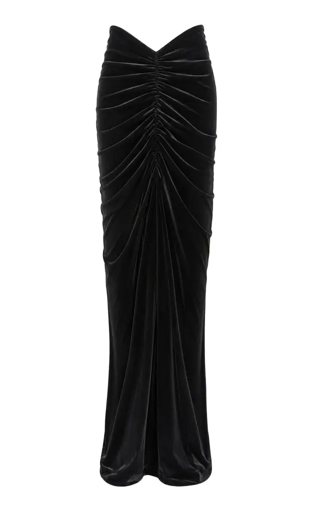 GRETA CONSTANTINE Draped Velvet Maxi Skirt