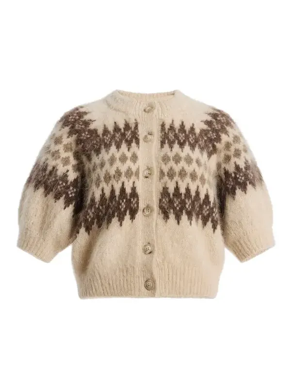 Molly Puff-Sleeve Fair Isle Knit Cardigan Molly Puff-Sleeve Fair Isle Knit Cardigan