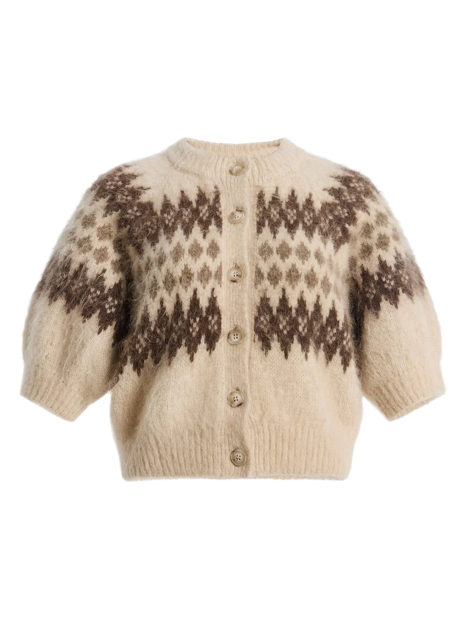 Molly Puff-Sleeve Fair Isle Knit Cardigan