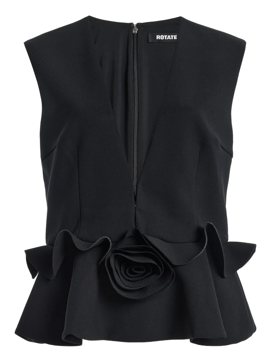 ROTATE Flower V-Neck Crepe Top