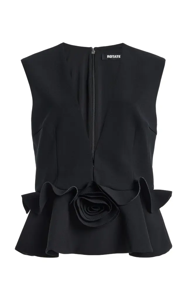 ROTATE Flower V-Neck Crepe Top