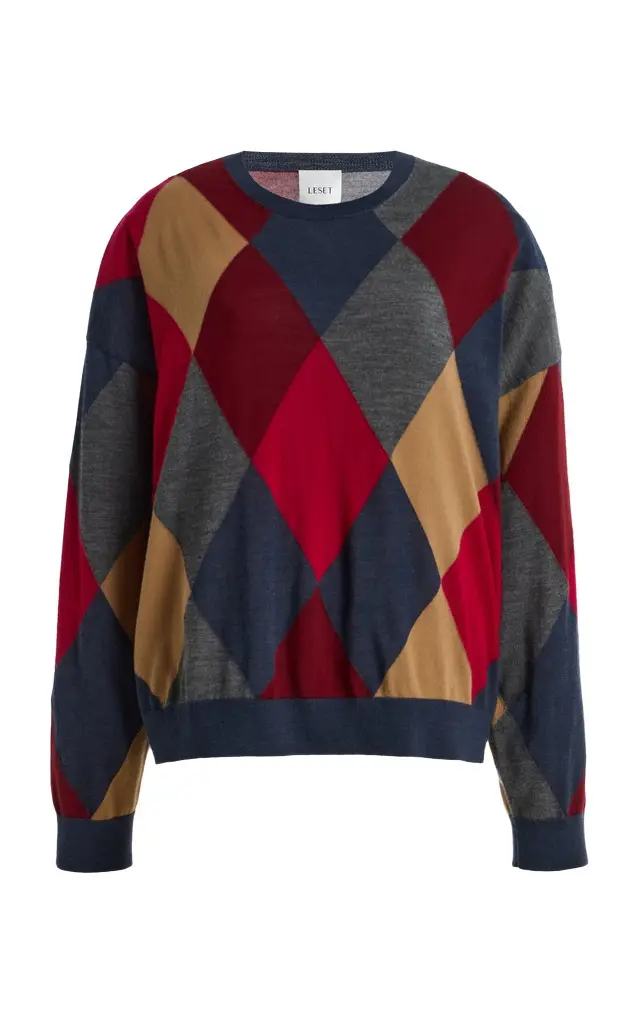 LESET James Oversized Argyle Wool Sweater