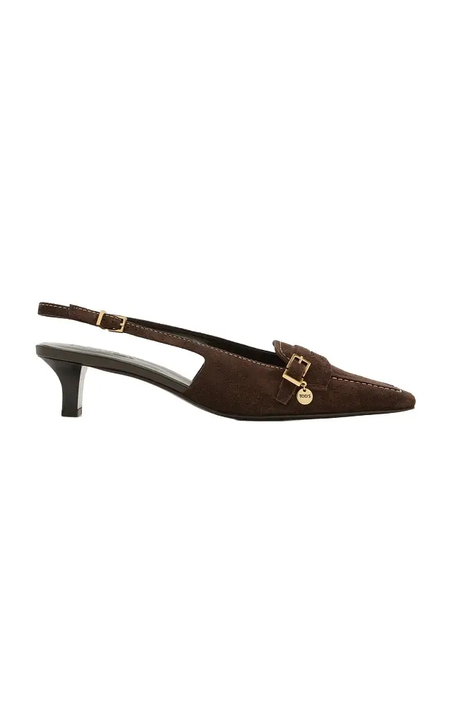 Tod's Medallion Buckle Suede Pumps