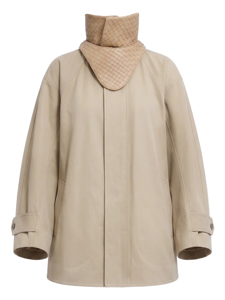Bottega Veneta Leather-Trimmed Short Cotton Trench Coat