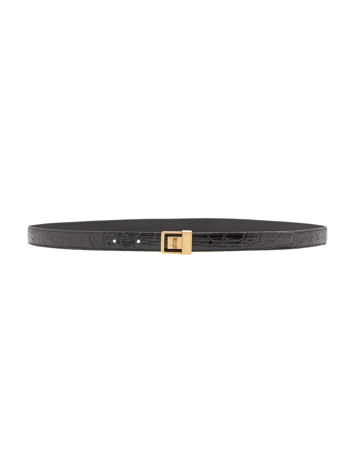 Saint Laurent Thin Buckle Embossed Leather Belt