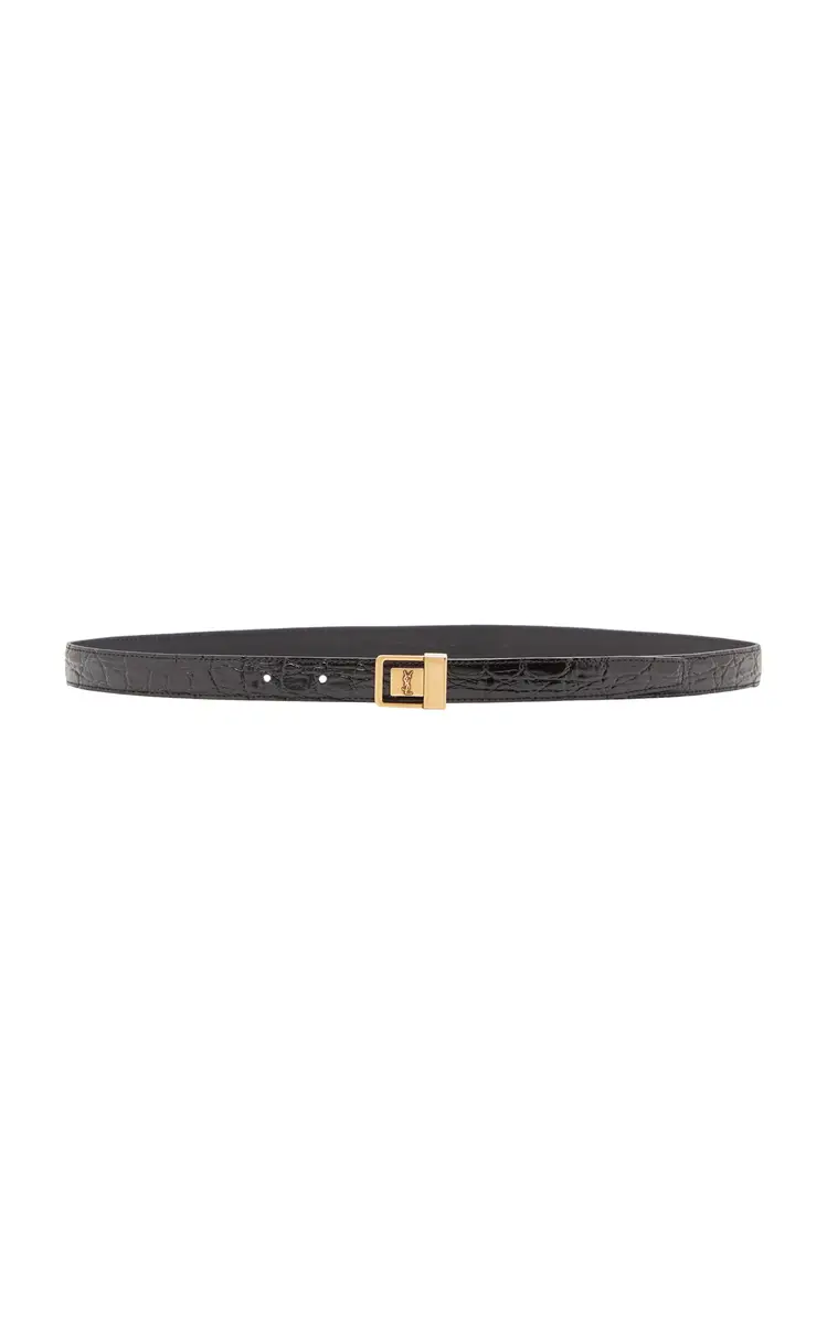 Thin Buckle Embossed Leather Belt