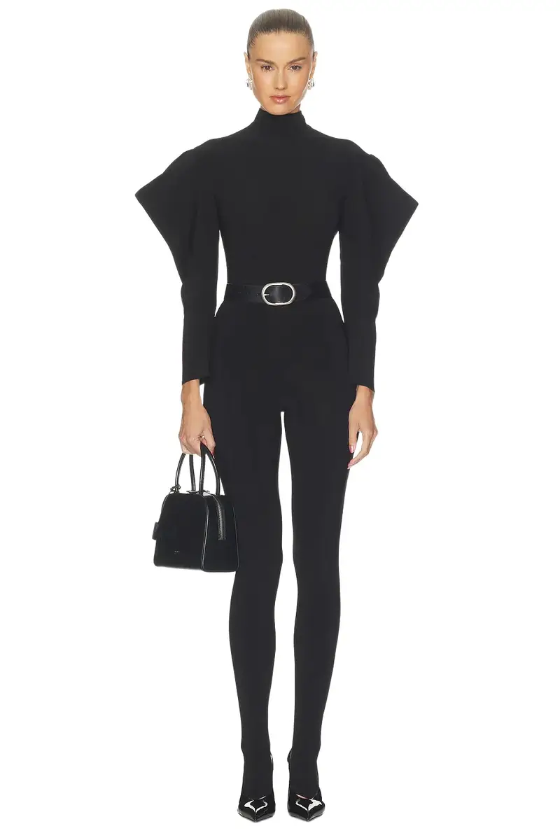Norma Kamali Wing Sleeve Open Back Bow Neck Catsuit