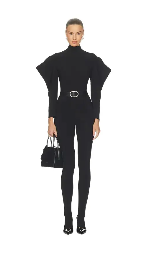 Norma Kamali Wing Sleeve Open Back Bow Neck Catsuit