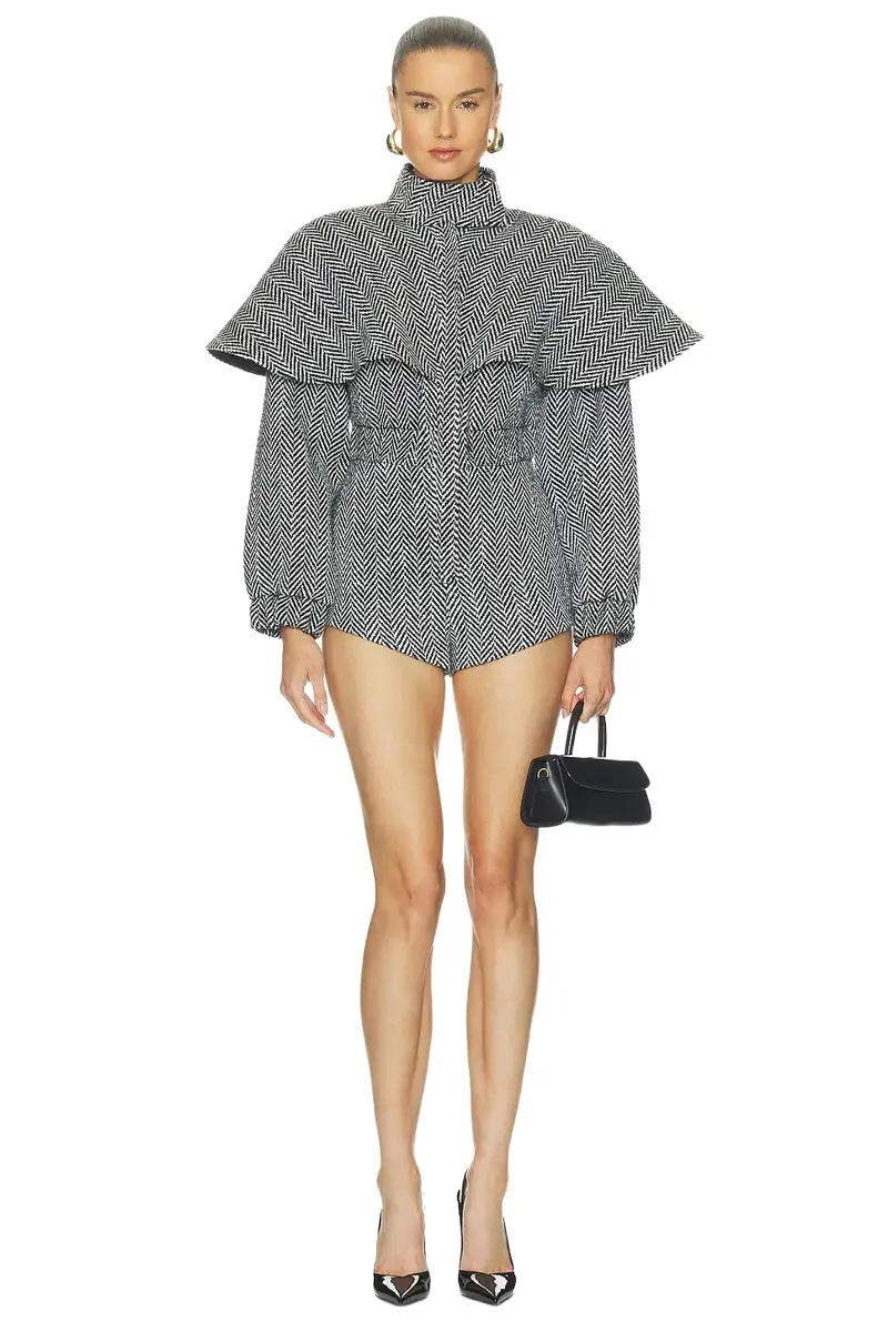 Suiting Herringbone Cape Romper Suiting Herringbone Cape Romper