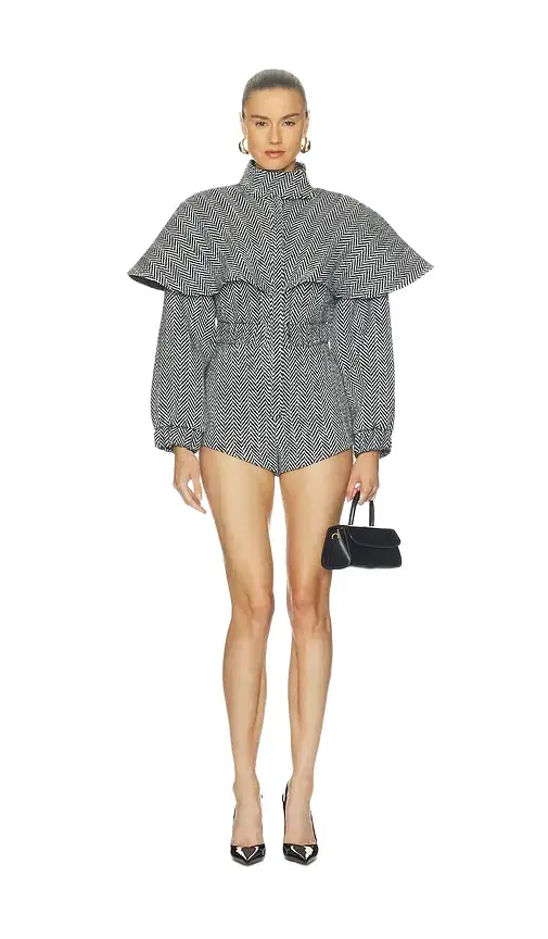 Suiting Herringbone Cape Romper Suiting Herringbone Cape Romper