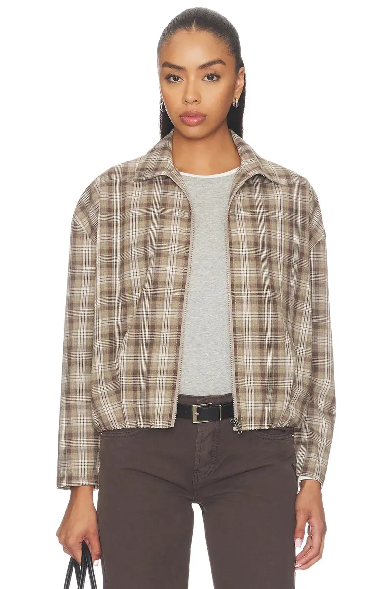 LNA Vivienne Plaid Zip Up Jacket