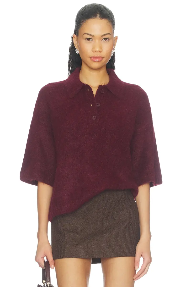 Nadya Alpaca Blend Boxy Polo Blouse Sweater Nadya Alpaca Blend Boxy Polo Blouse Sweater