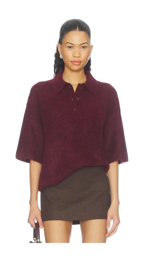 Pistola Nadya Alpaca Blend Boxy Polo Blouse Sweater