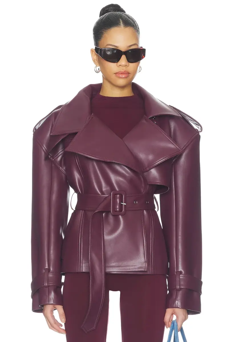 Faux Leather Belted Trench Faux Leather Belted Trench