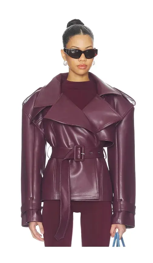 Faux Leather Belted Trench Faux Leather Belted Trench