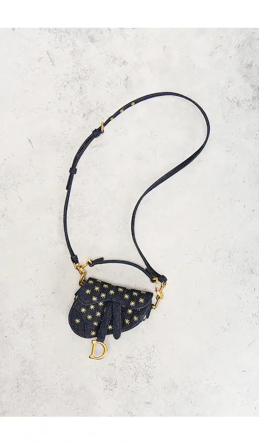 Dior Denim Embroidered Micro Saddle Bag Blue | Thumbnail 2 Dior Denim Embroidered Micro Saddle Bag Blue | Thumbnail 2