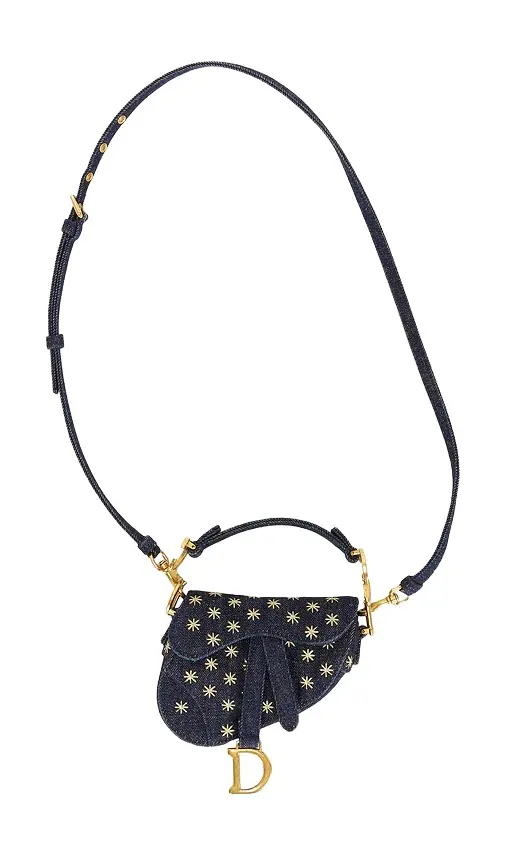 Dior Denim Embroidered Micro Saddle Bag Blue
