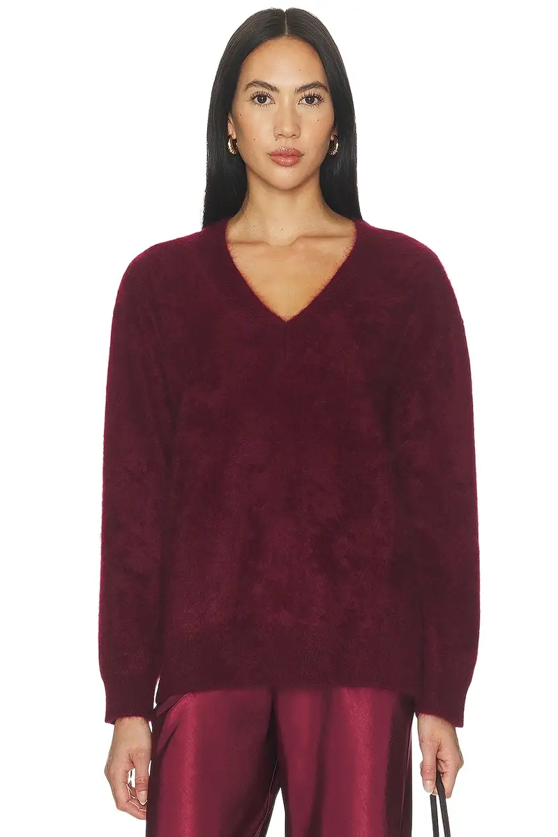 Jada Brushed Cashmere V Neck Pullover Sweater