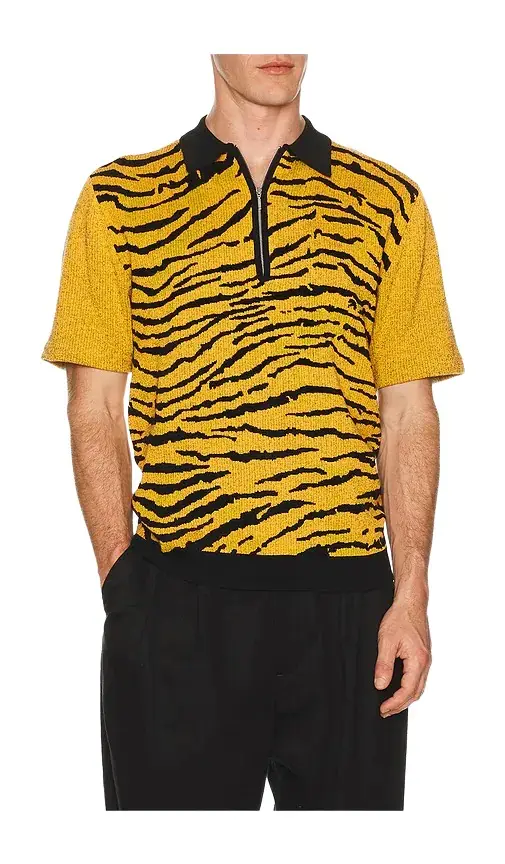 Beams Plus Half Zip Knit Polo Animal Jacquard