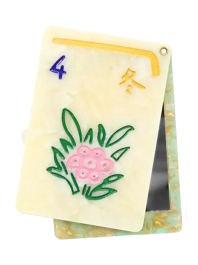 Hand-Painted Flower Mahjong Compact Mirror Hand-Painted Flower Mahjong Compact Mirror