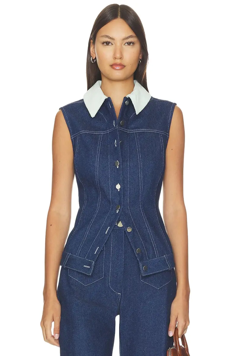 Collared Button Down Vest Top